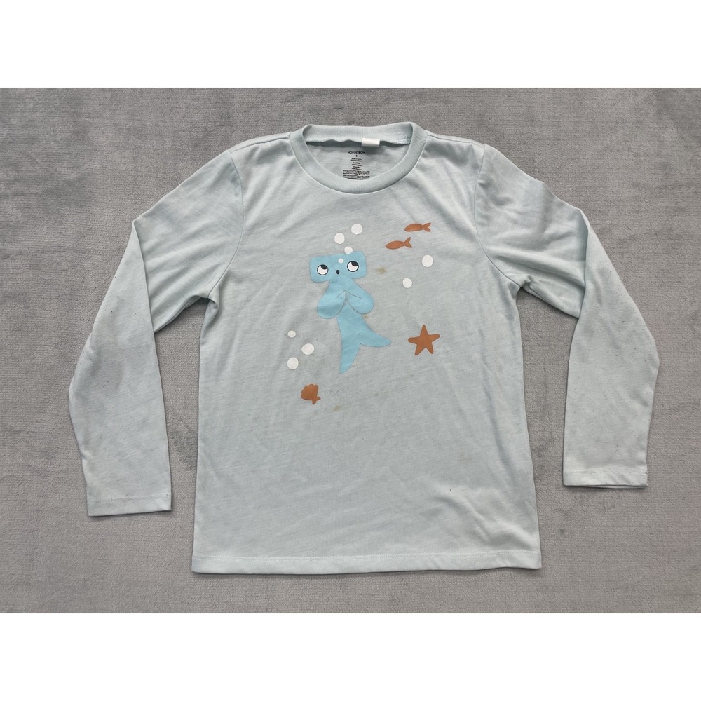 Nordstrom Girls Long Sleeve Shirt 8 Blue Sea Animal Fish Starfish Graphic